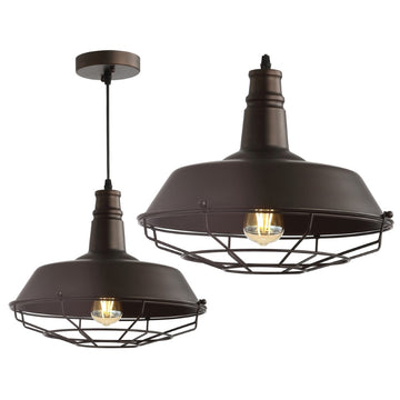 Farmhouse 14.25" Adjustable Industrial Metal LED Pendant - JONATHAN Y